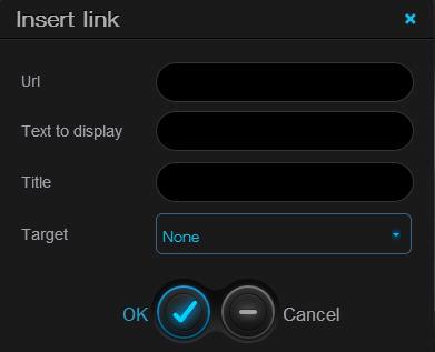 Insert link panel in Text editor