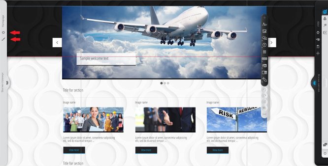 Page settings and Style editor buttons